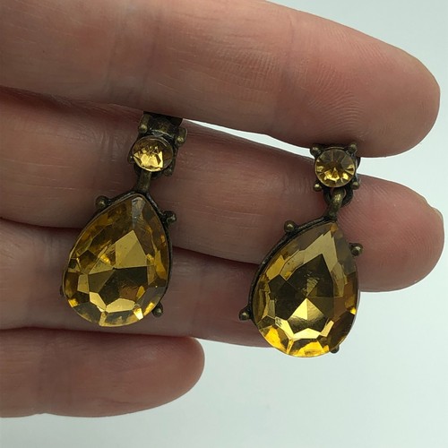 Dangle Earrings Amber Tone Sparkle Teardrops Pierced Ears Disco Festival Retro - Picture 11 of 15