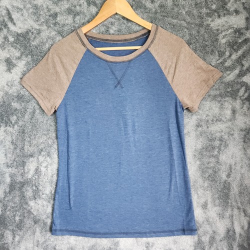 Women's Raglan T-shirt Football Baseball Tee Blue Tan Short Sleeve Solid Small