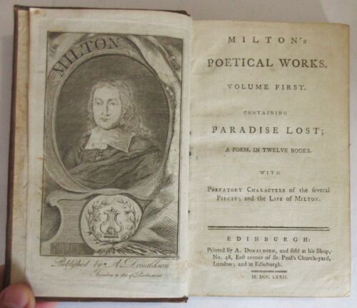 JOHN MILTON POETICAL WORKS 1772 DONALDSON 4 GRAVURES PHINN LITTERATURE ANGLAISE - Foto 2 di 22