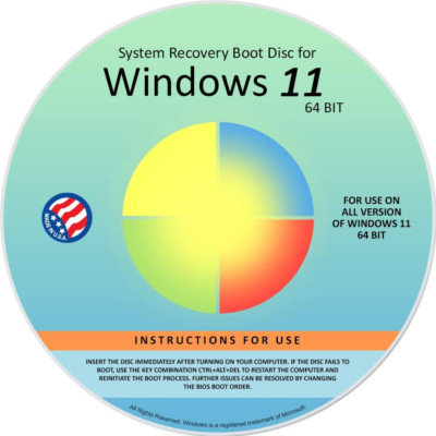 Reinstall DVD for Windows 11 All Versions 64 Bit - Boot Disc for Recovery
