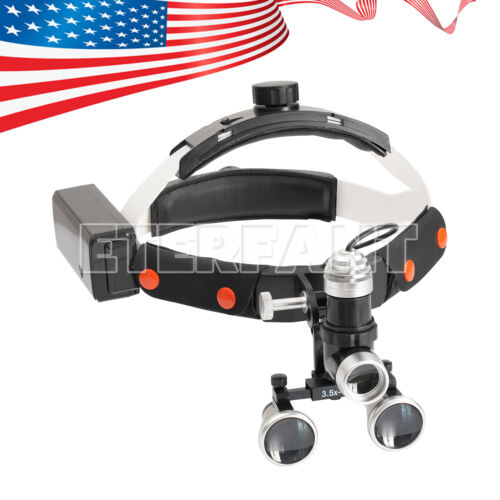 3.5X Dental Headband Binocular Loupes Medical Magnifier LED Head Light 10W US