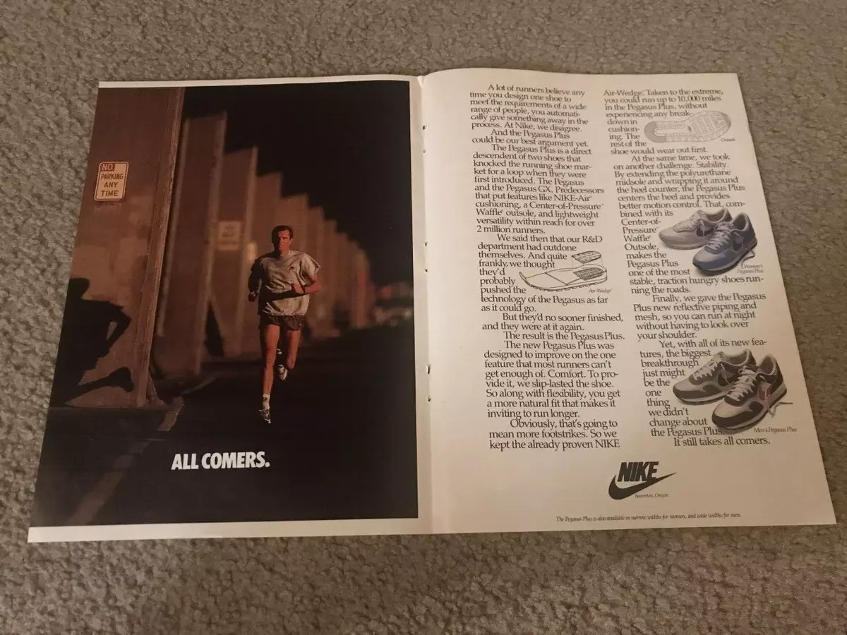 Vintage 1987 NIKE PLUS Running Shoes Poster Ad 1980s &#034;ALL COMERS&#034; | eBay