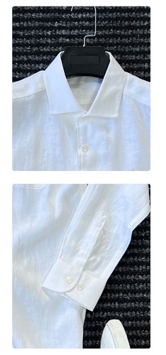 Italian Style Naples 100% Linen Mens Long Sleeve Button Shirt Business Party Top - Picture 7 of 19
