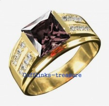 Natural Smoky Quartz  CZ Gemstones Gold Plated 925 Sterling Silver Ring 7114