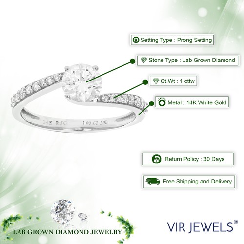 1 cttw Lab Created Diamond Engagement Ring in 14K White Gold Round in Prong Set - Picture 4 of 22