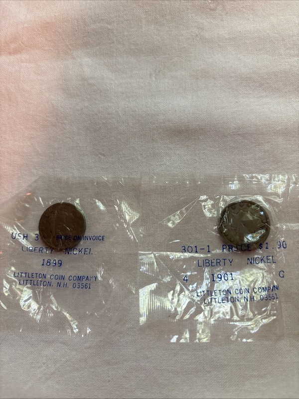 Set of 2 Liberty Nickels 1899 1901 Sealed In Plastic Littleton coin Vo.
