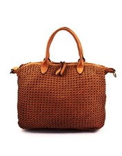 ITALIAN SOFT HAND-WOVEN  VINTAGE-WASHED LEATHER HANDBAG SATCHEL- MADE IN ITALY