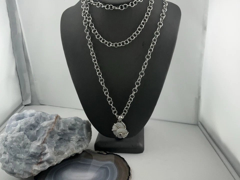 复古 JUDITH RIPKA 珍珠母壳吊坠和 52 英寸优质链 925 — 第 2/4 张图片