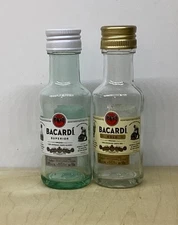 2 Bacardi Gold and Superior Rum Empty 100ml Glass Bottles Craft Decor