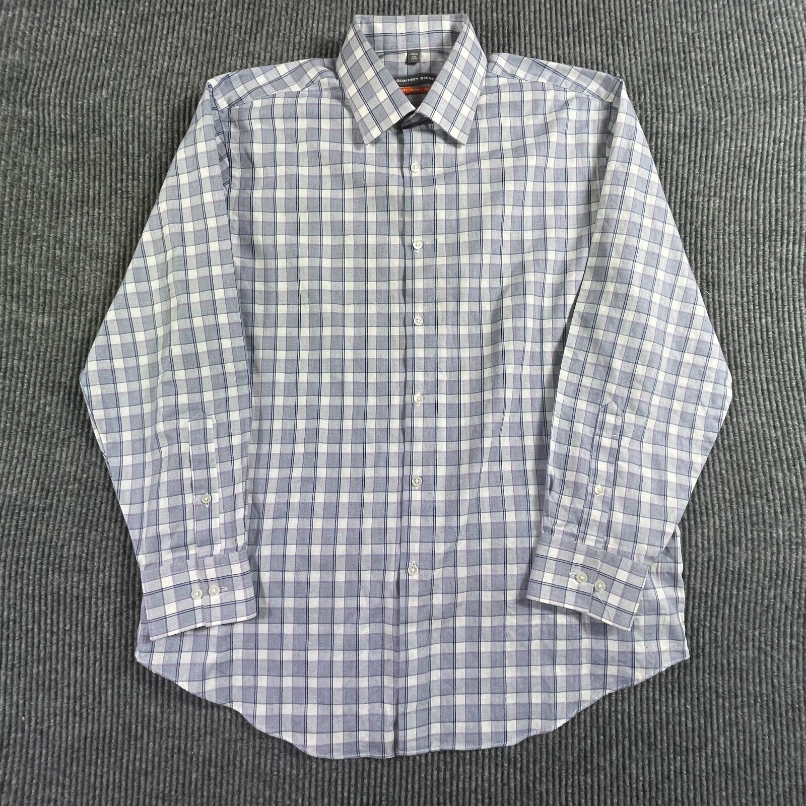 Geoffrey Beene Shirt Mens 16 XL Gray Plaid Button UP Fitted Wrinkle Free Wedding