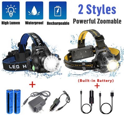 Brightest 99000000LM Zoom Rechargeable LED Headlamp Powerful Tactical Headlight