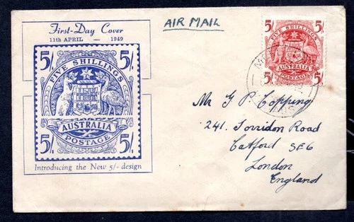 Australia - 1949 5s Coat of Arms First Day Cover