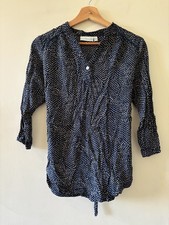 JoJo Maman Bébé Maternity Top Blouse Navy Polka Dot Tie Waist Size S UK 8-10