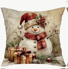 Vintage Snowman Winter Christmas Throw Pillow Cover Winter Holiday Home Decor