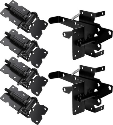Heavy Duty Self Closing Gate Hinge and Self Locking Latch Hardware Kit for Woode