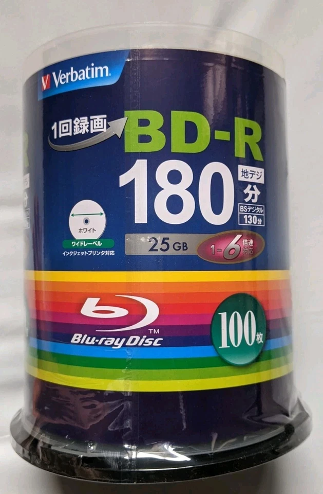 DDU Verbatim Japan Blu-ray BD-R VBR130RP100SV4 25GB 1-6x New - Image 2 of 3