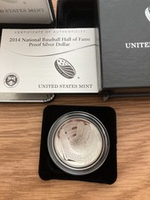 2014-$1 Baseball Hall of Fame Commemorative Proof Silver Dollar US Mint Box COA