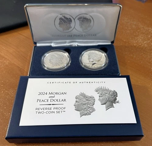 2024 Morgan & Peace Dollar Silver "Reverse Proof" Two-Coin Set With Box And COA