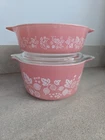 PYREX Gooseberry Pink White Small Casserole Dishes 471 473 With Lid