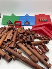 Lot of 65 Vintage Lincoln Logs Pieces including roofs, window, etc.
