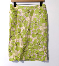 Perry Ellis Women's Pencil Skirt Sz 8 Linen Blend Geometric Pattern Hip Pockets