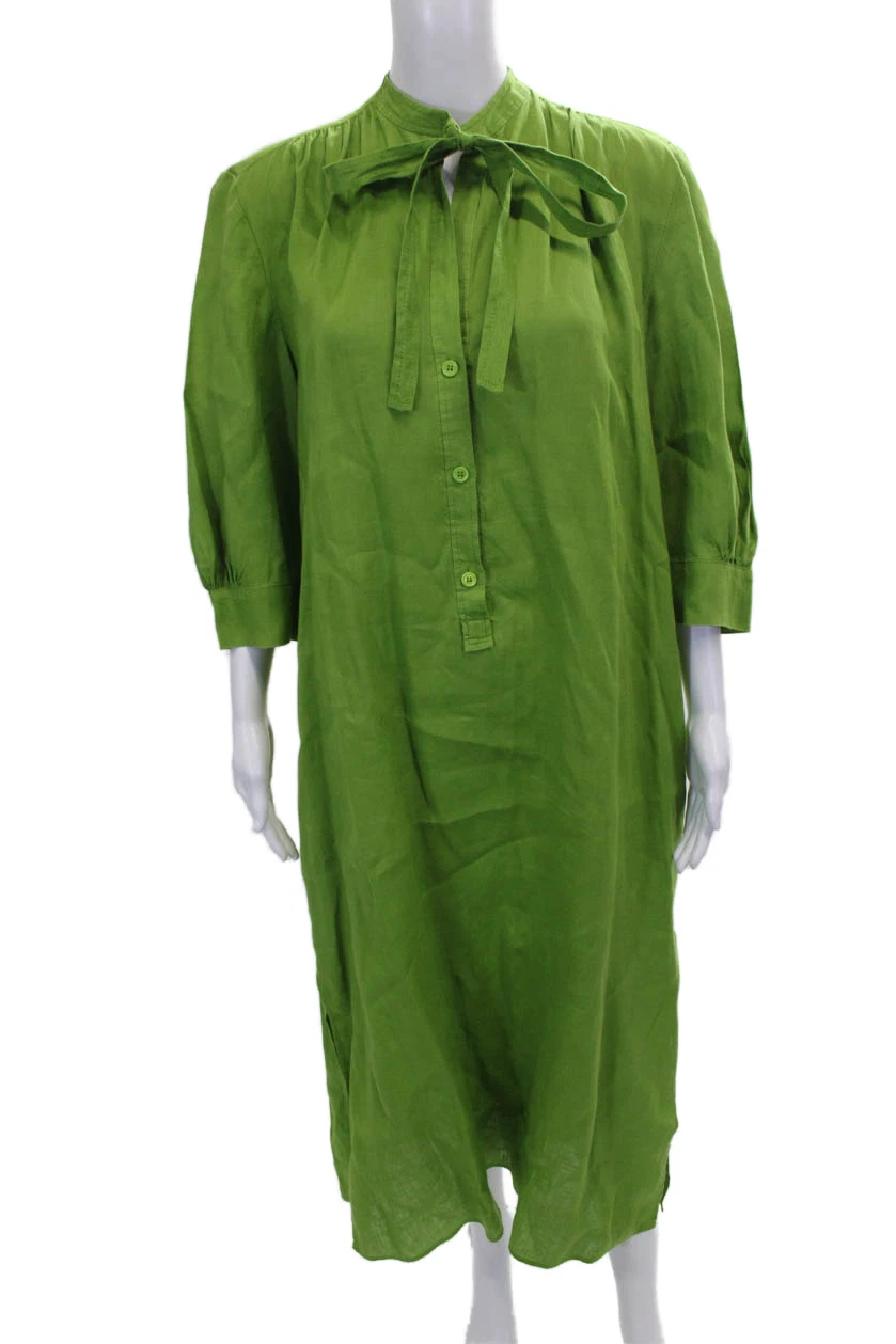 Zara Womens Shirt Dress Green Linen Collared 3/4 Sleeve Button Long Size M
Opens in a new window or