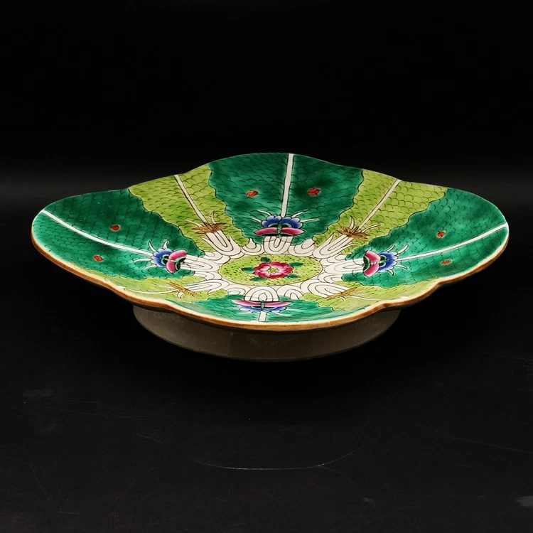 Plato grande chino Qing TongZhi Famille rosa porcelana repollo patrón 壽 10,2 pulgadas Foto 4 de 4