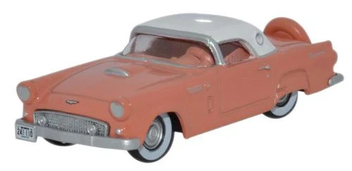 1956 FORD THUNDERBIRD CAR - SUNSET CORAL/COLONIAL WHITE -  1:87 scale - OXFORD