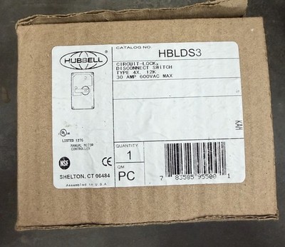 HUBBELL HBLDS3 circuit-lock disconnect switch type 4x 12k 30 amp 600vac lockable