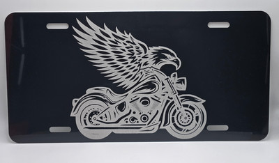 MOTORCYCLE BIKER EAGLE BLACK ALUMINUM METAL AUTO TAG LICENSE PLATE LASER ENGRAVE