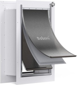 Baboni Pet Door for Wall,3-Flap,Steel Frame and Telescoping Tunnel, Aluminum Loc