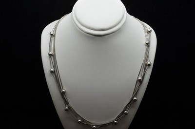 Sterling Silver Classy Snake Chain Necklace w/ Silver Accent Beads 16.0'' #FME519