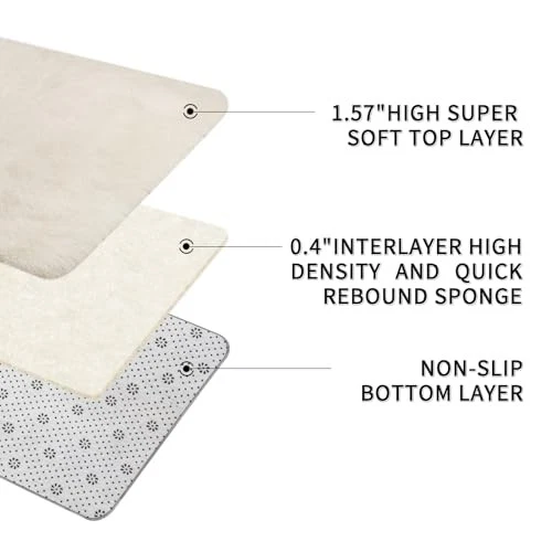 Tapetes de área 9x12 sala de estar tapete de área grande felpudo 9' x 12' (retangular) creme - Imagem 3 de 4