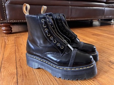 Dr Martens Sinclair (Size 8) Women s Leather Platform Boots, Front Zipper, Black