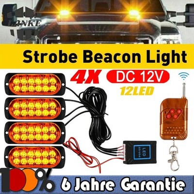 4x Auto 12LED Frontblitzer Warnleuchten Blitzlicht Strobe Leuchte 12-24V LKW DHL