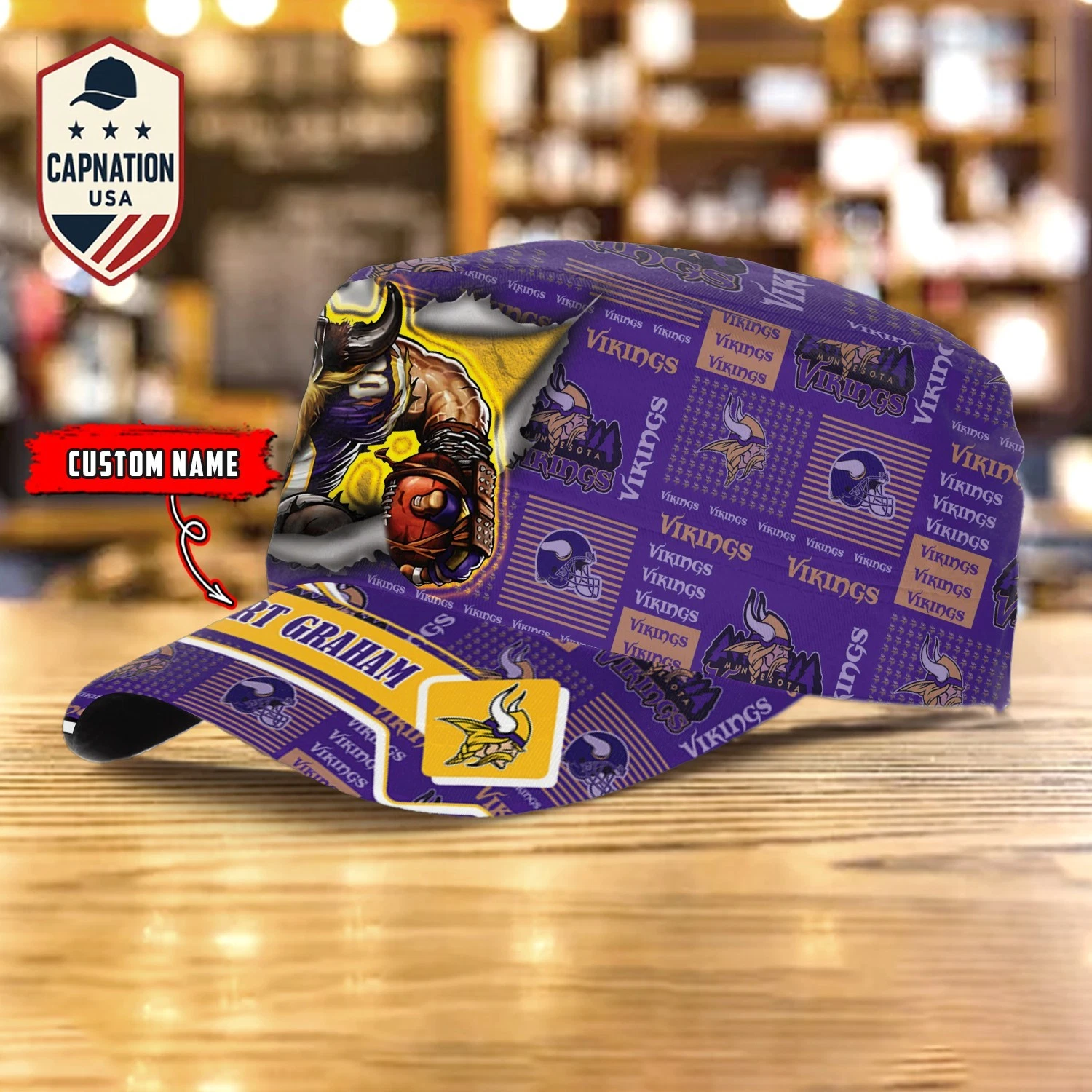 Minnesota-Vikings Custom Military Cap N-F-L Flat Cap Baseball Cap Gift For Men