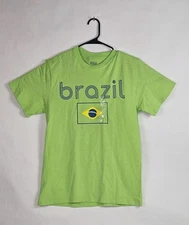 Brazil Brisco Brands T-Shirt Small Green Short Sleeve Graphic Tee Flag Print