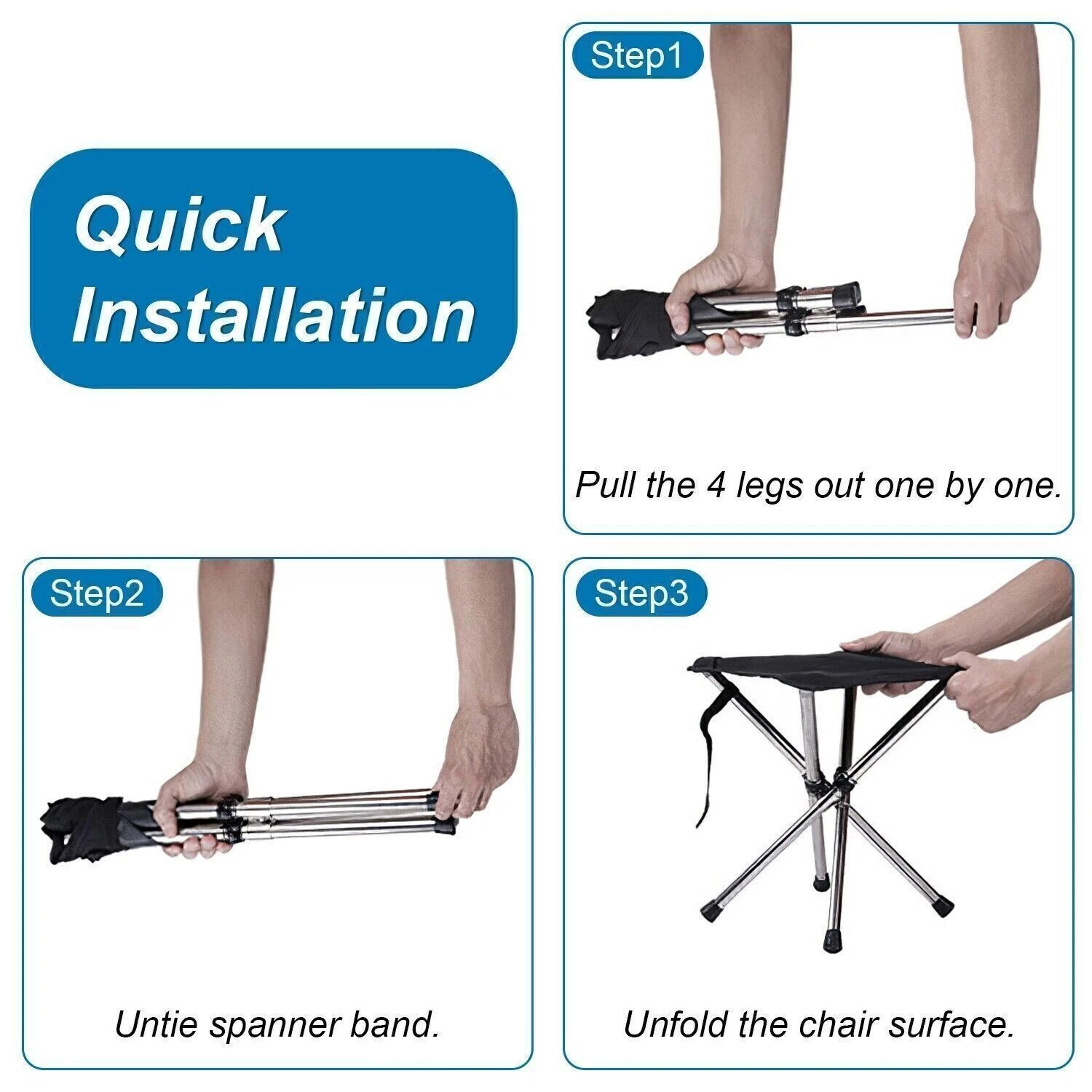 Folding Stool Portable Telescopic Chair Seat Camping Retractable Outdoor Fishing