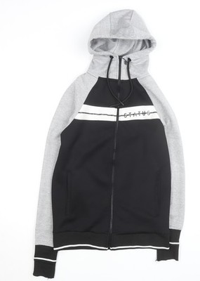 Status London Herren Hoodie schwarz grau durchgehender Reißverschluss XS