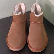 Minnetonka Womens Brown Leather Ankle Booties Faux Fur Lined Sz 6M