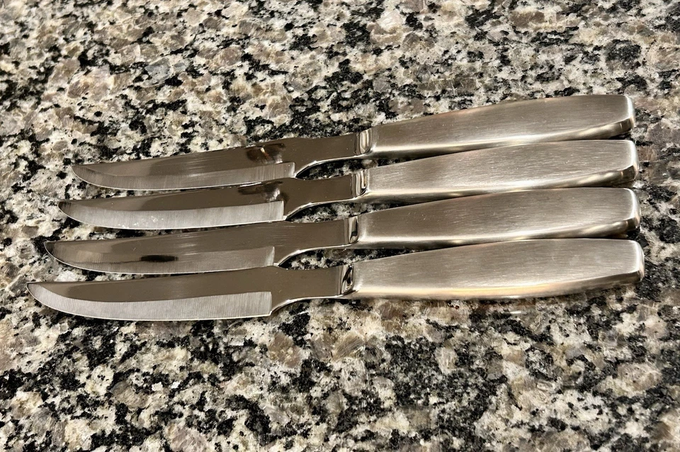 Robert Welch Thames Individual Steak Knife/Knives (4) Satin Beveled Blade Gingko - Image 3 of 4