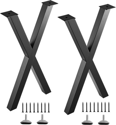 28'' X-Shape Metal Table Legs - Set of 2 for DIY Coffee & Dining Tables, Black