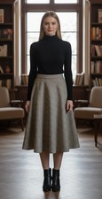 Vintage 70s Size 12 Plaid Brown 100 Pure New Wool A Line Midi Skirt Made In UK