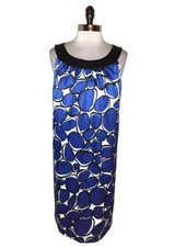 DONNA RICCO Plus Size 18W Shift Dress Blue White Black Sleeveless Stretch Satin