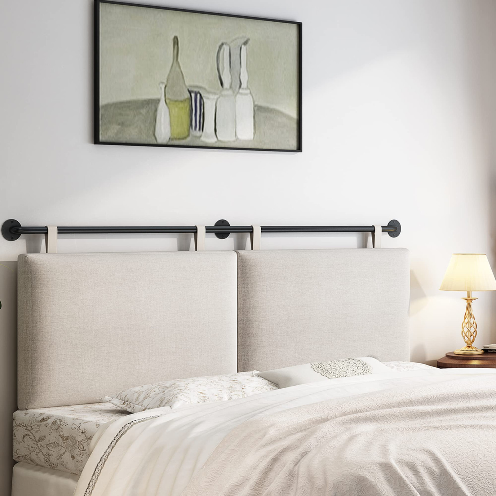 King Size Upholstered Linen Headboard Wall Mounted for Bed  -image