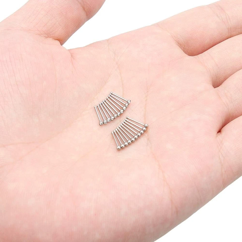 Tachuelas de anillo para nariz 22G 20 piezas acero quirúrgico hueso nariz anillos pasador diamante transparente circonita cúbica Pi Foto 3 de 3