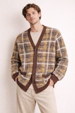Sun + Stone Plaid Knitted Cardigan Men’s M Indie Grunge Cozy Oversized