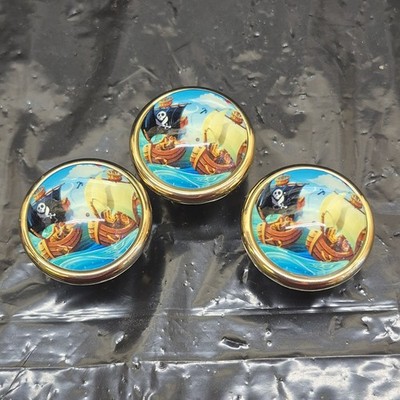 Pirates Ships Gold Based Clear Dome Knobs 1.25'' Set Of 3