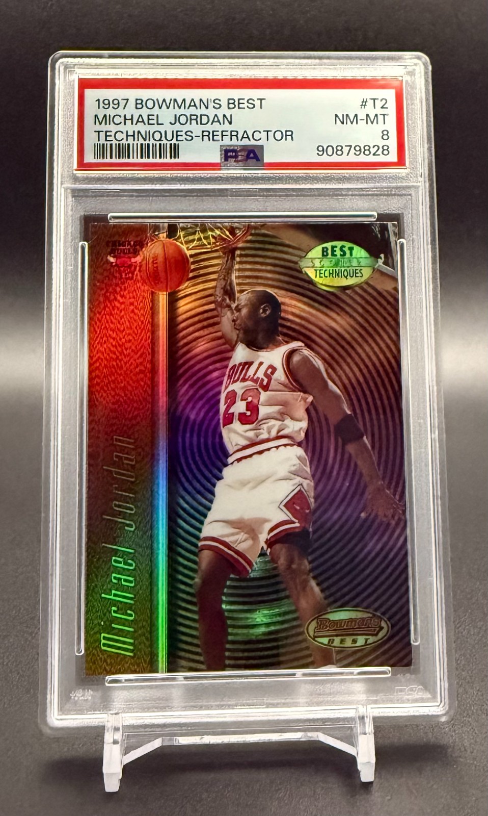 MICHAEL JORDAN - 1997-98 Bowman's Best TECHNIQUES REFRACTOR #T2 - PSA 8 NM-MT