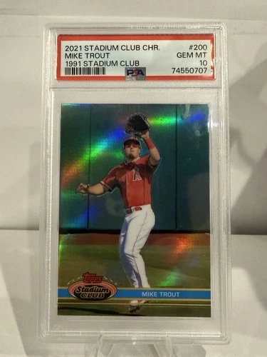 2021 Topps Stadium Club Chrome 200 Mike Trout 1991 Stadium Club PSA Gem 10 Angel